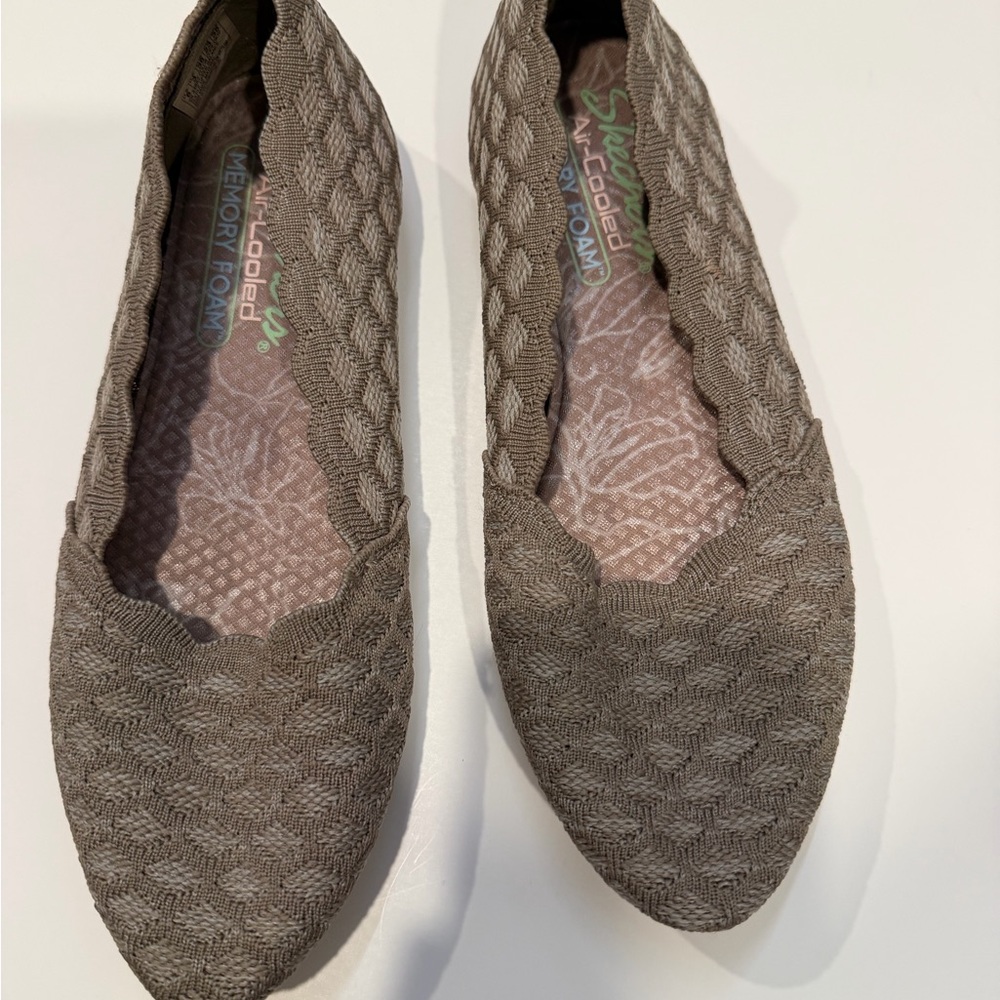 Skechers Taupe Woven Slip-On Memory Foam Flats